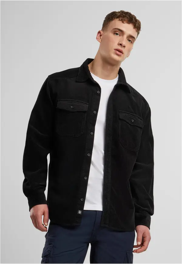 Brandit Corduroy classic shirt with long sleeves black