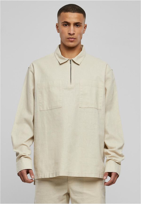 Urban Classics Cotton linen polo shirt with zipper softseagrass