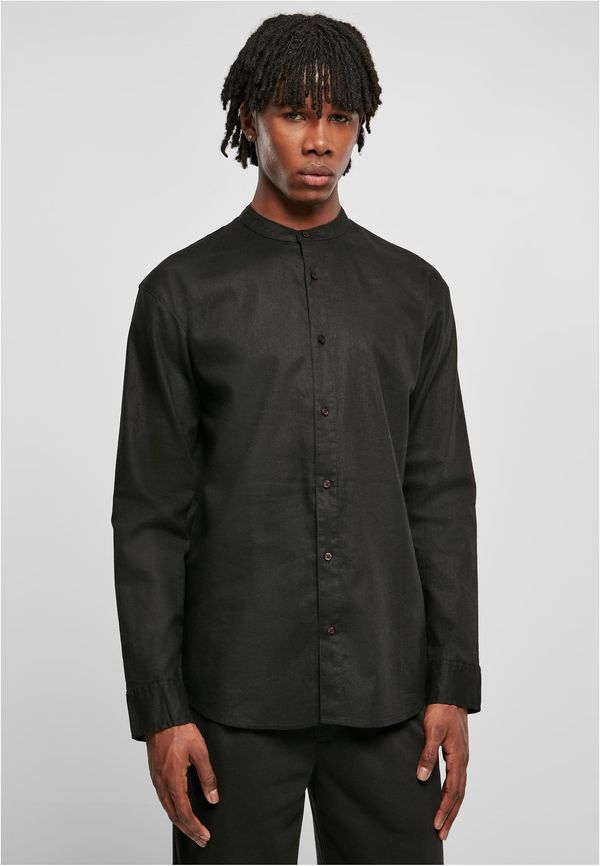 Urban Classics Cotton linen shirt with stand-up collar black
