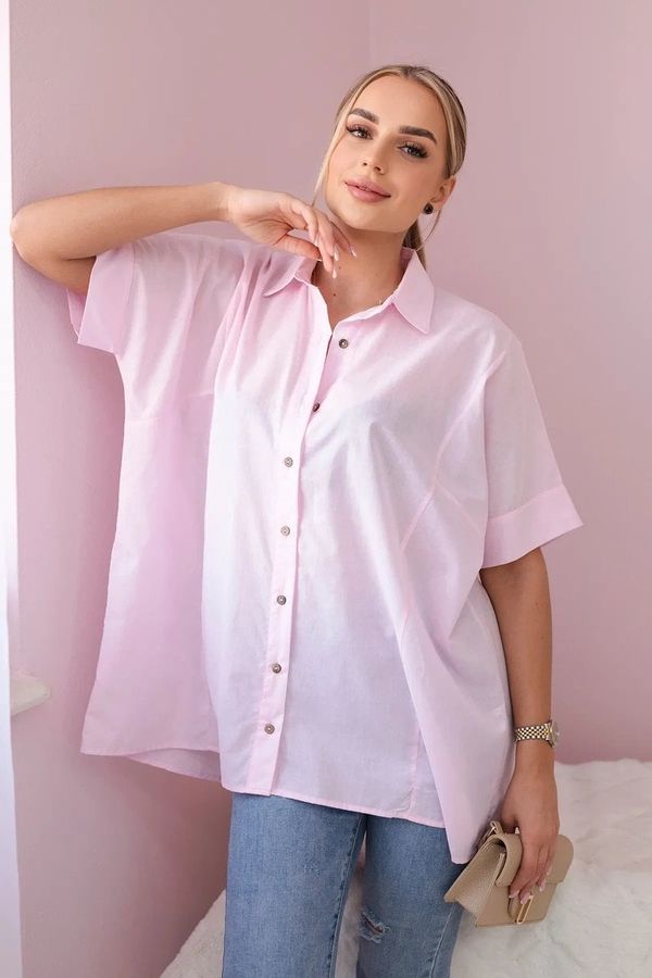 Kesi Cotton shirt with short sleeves in powder pink color