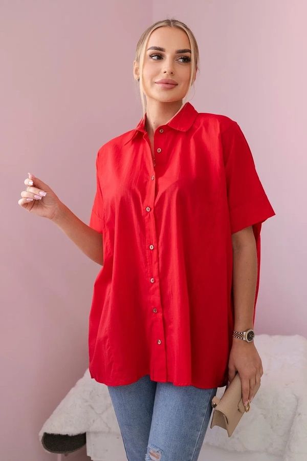 Kesi Cotton shirt with short sleeves, red