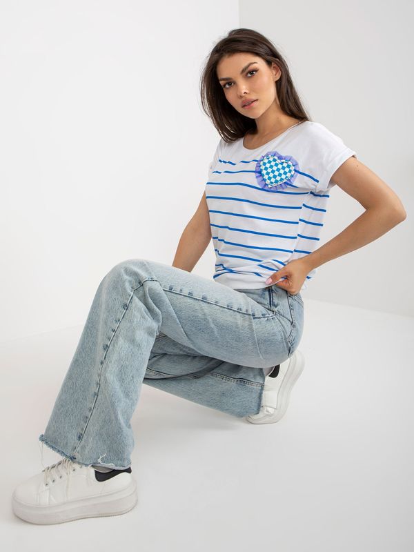 Fashionhunters Cotton white-blue striped blouse