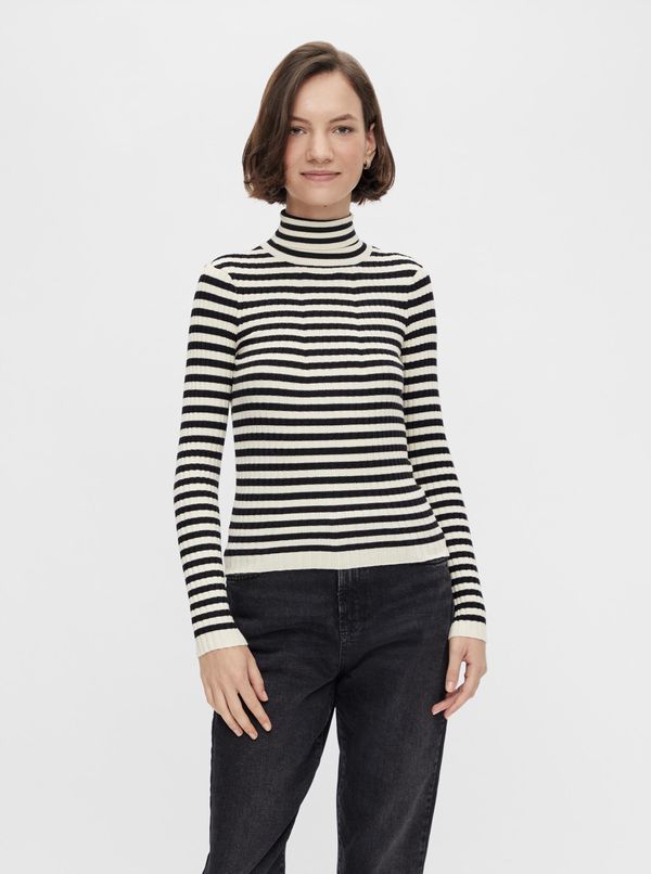 Pieces Cream-Black Striped Turtleneck Pieces Rista - Women