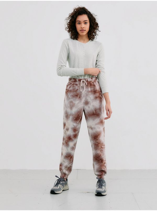 Pieces Cream-Brown Patterned Sweatpants Pieces Chilli - Women