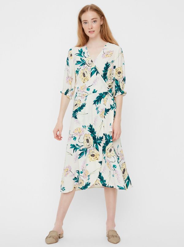 Vero Moda Cream floral wrap midi dress VERO MODA Oline - Women's