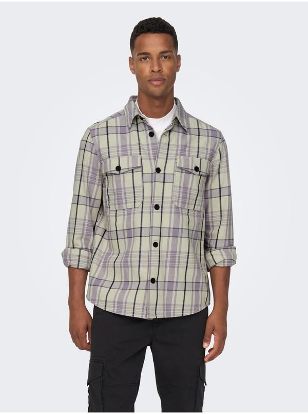 Only Cream-purple men's plaid shirt ONLY & SONS Milo - Men