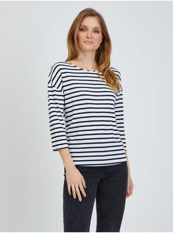 Orsay Cream Striped T-Shirt with Three-Quarter Sleeve ORSAY - Women