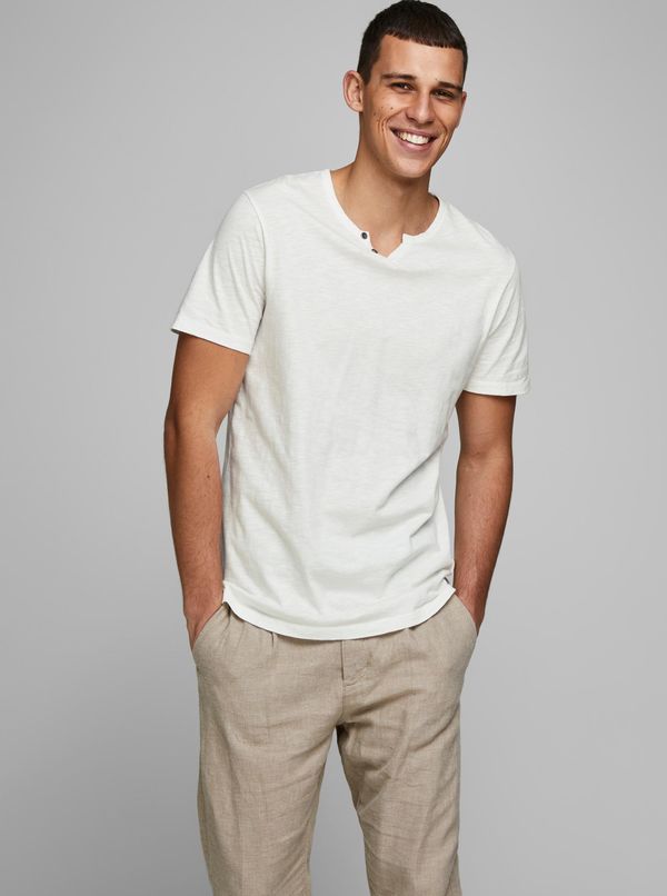 Jack & Jones Cream T-shirt with buttons Jack & Jones Esplit