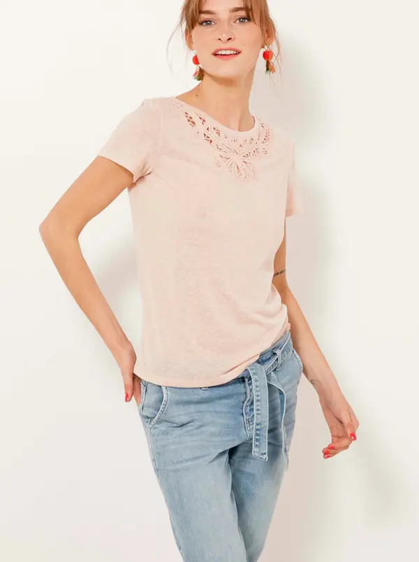 CAMAIEU Cream T-shirt with flax CAMAIEU - Women