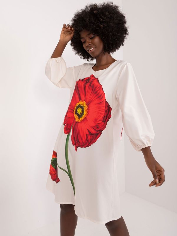 Fashionhunters Cream trapeze dress with 3/4 sleeves