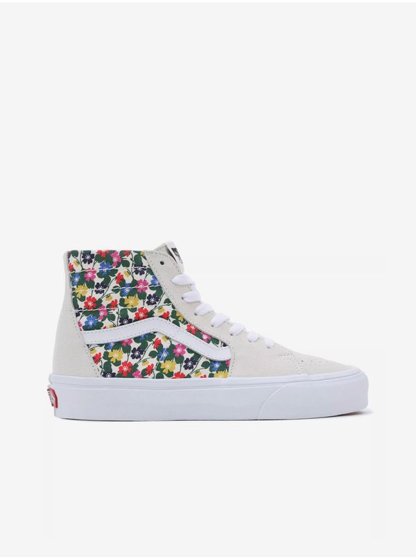 Vans Cream Women's Flowered Leather Sneakers VANS UA SK8-Hi Tapered - Women