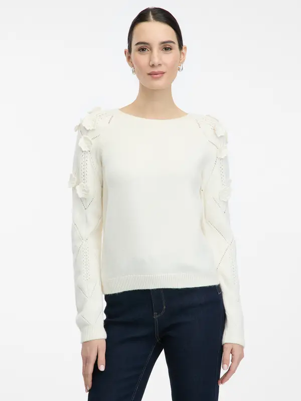 Orsay Cream Women's Sweater with Floral Applique ORSAY - Women's