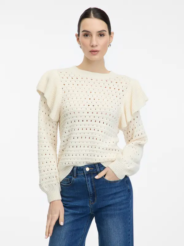 Orsay Cream Women's Sweater with Ruffles ORSAY - Women's