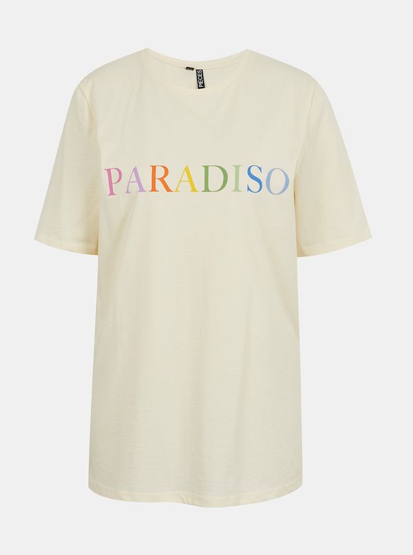 Pieces Creamy Loose T-Shirt with Print Pieces Tuhila - Women