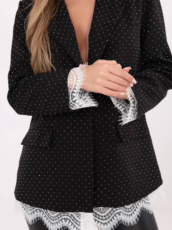 Italy Moda Črn blazer s čipkastimi detajli