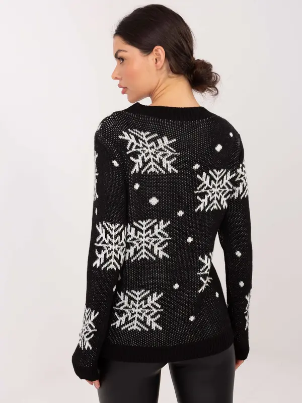 Italy Moda Črn božični pulover z motivom severnih jelenov
