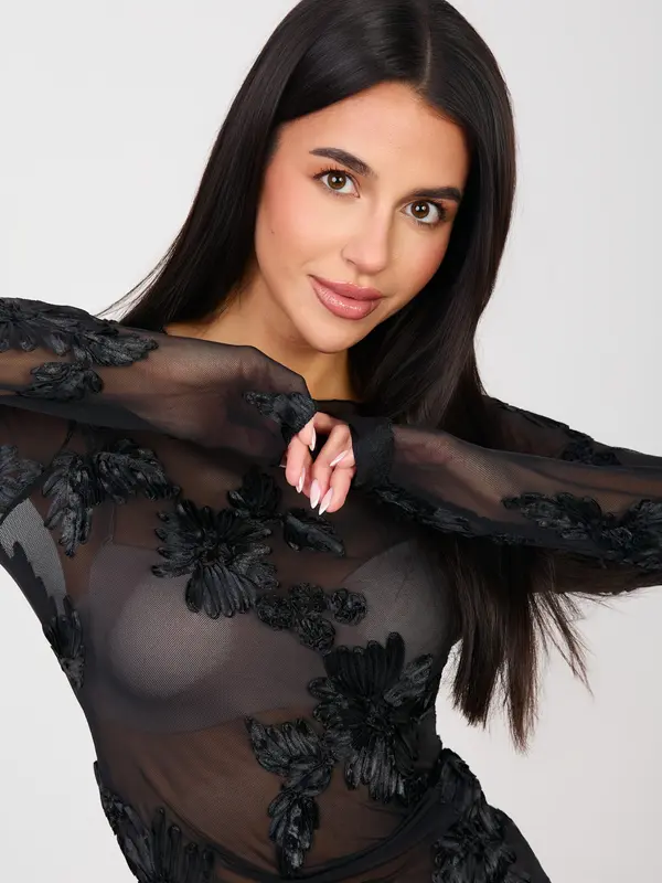 Italy Moda Črn čipkasti bodi