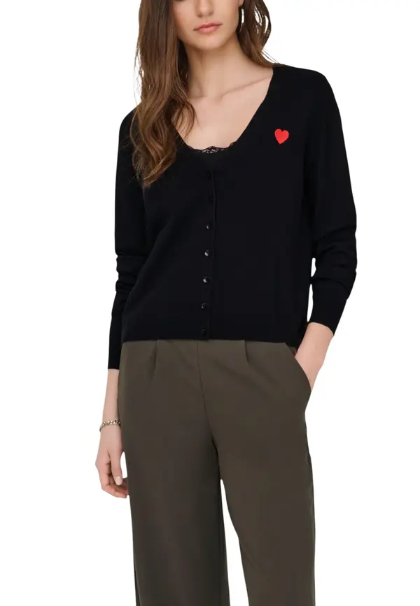 Jacqueline de Yong Črn kardigan z rdečim srcem