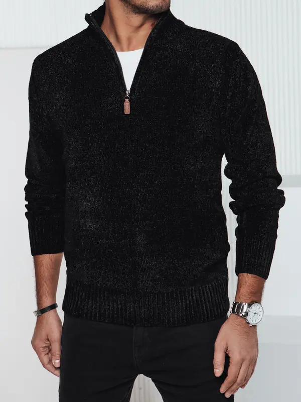 DStreet Črn moški pulover z zadrgo