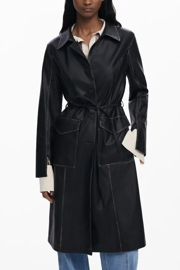 DESIGUAL Črn plašč s pasom