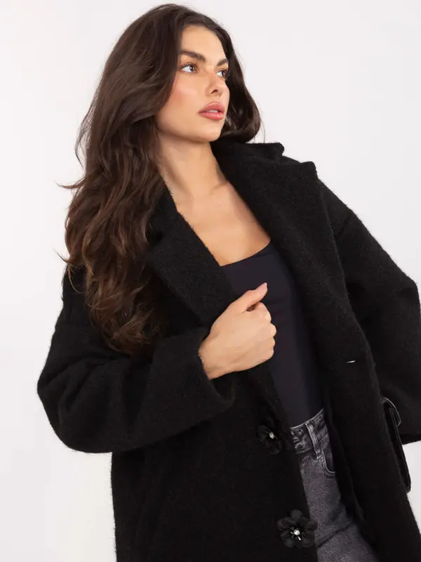 Factory Price Črn plašč z velikimi gumbi