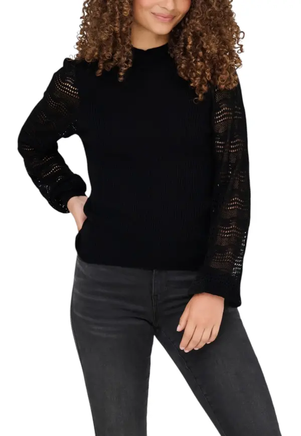 Only Črn pulover s čipkastimi rokavi