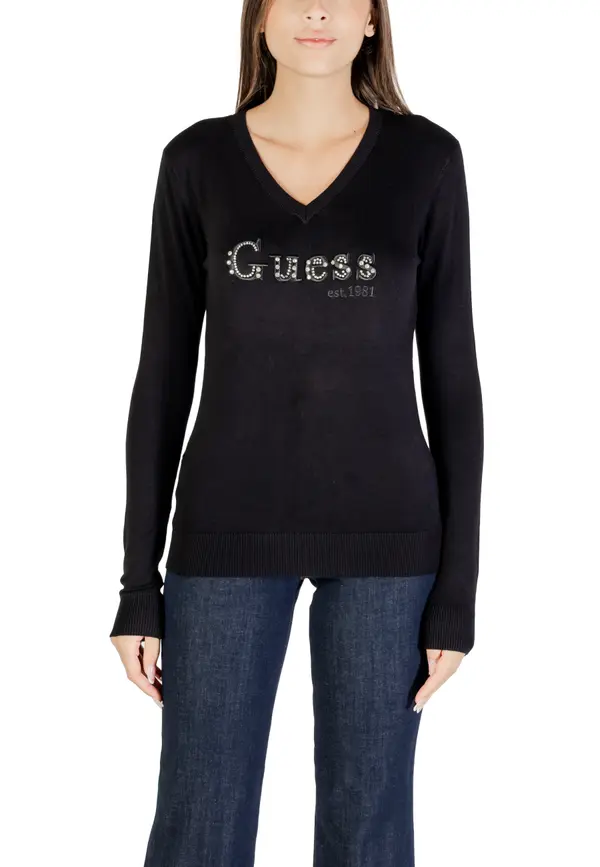 Guess Črn pulover z V-izrezom Guess