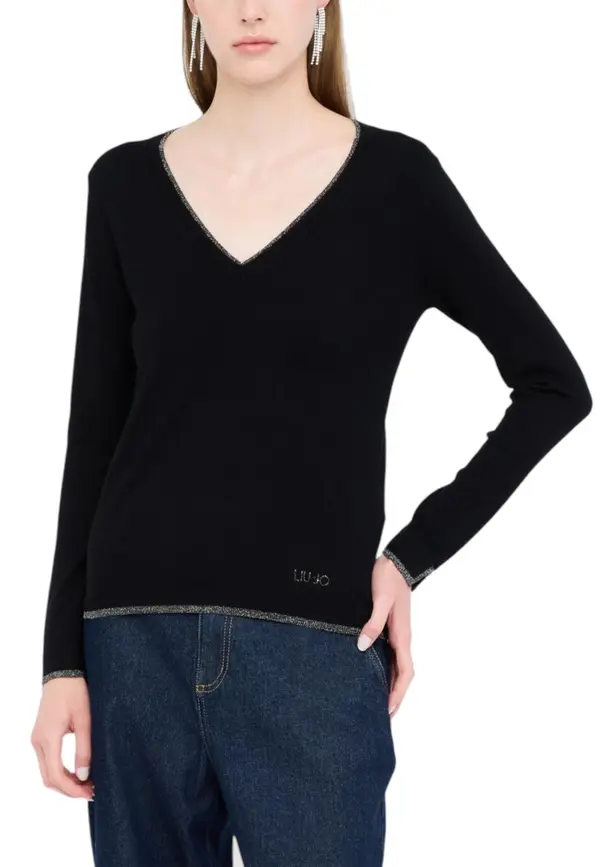 Liu Jo Črn pulover z V-izrezom Liu Jo
