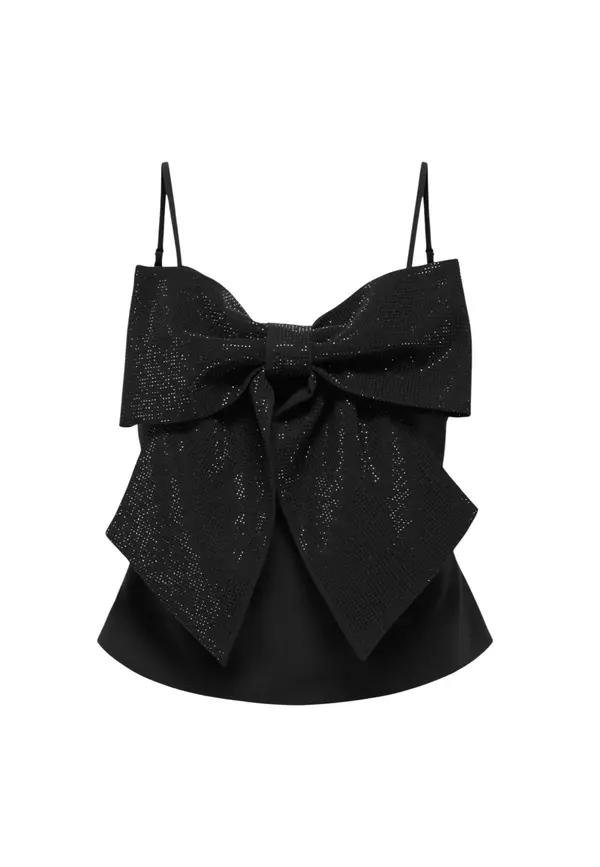 Only Črn top z veliko pentljo