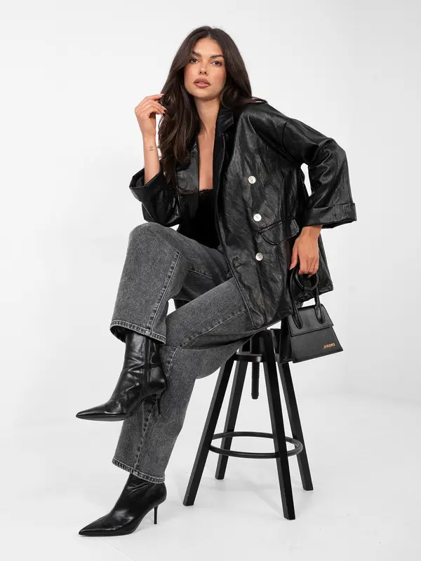 RUE PARIS Črn usnjen blazer