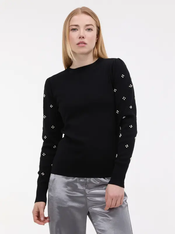 Orsay Črn ženski pulover z aplikacijo ORSAY