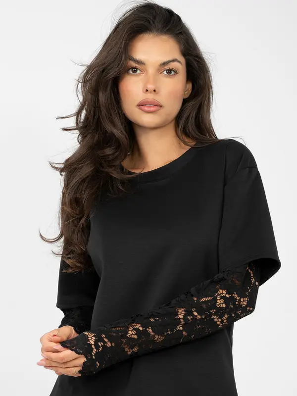 Factory Price Črna bluza s čipkastimi rokavi