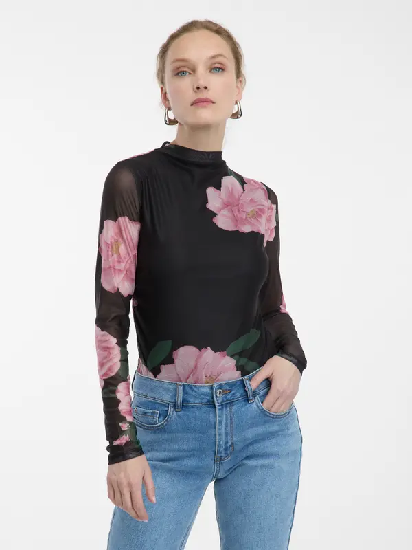 Orsay Črna bluza s cvetličnim vzorcem