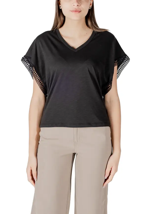 ICHI Črna bluza s kratkimi rokavi Ichi