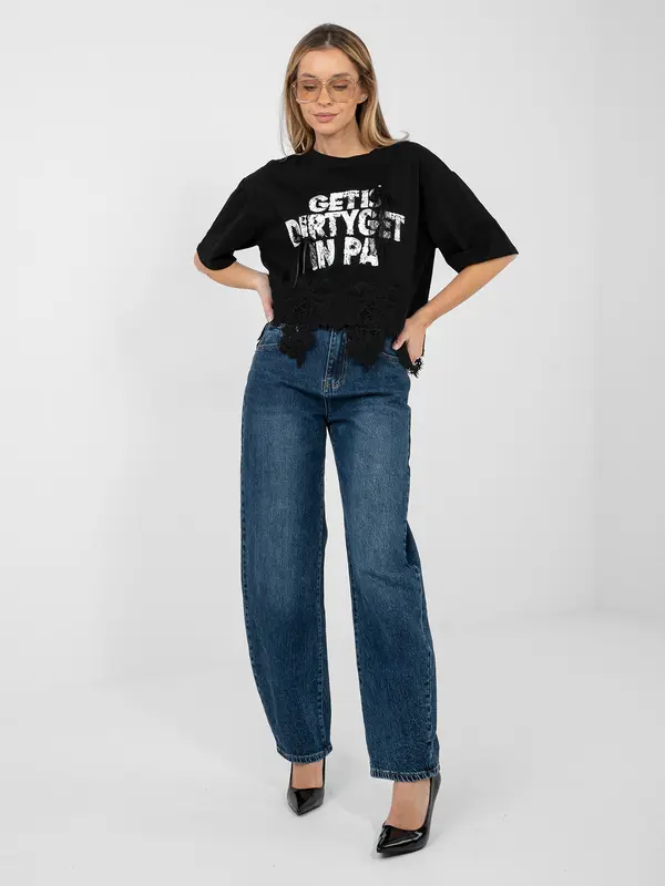 Factory Price Črna bluza s kratkimi rokavi