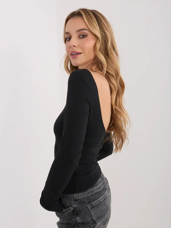 Factory Price Črna bluza z odprtim hrbtom