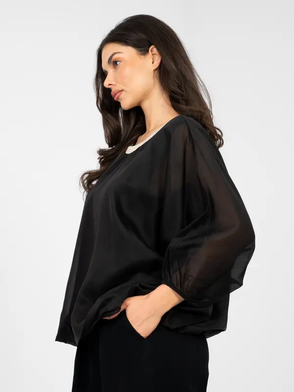 Italy Moda Črna bluza z okrasnim izrezom