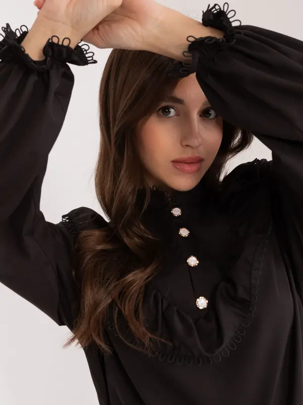 LAKERTA Črna bluza z okrasnimi gumbi