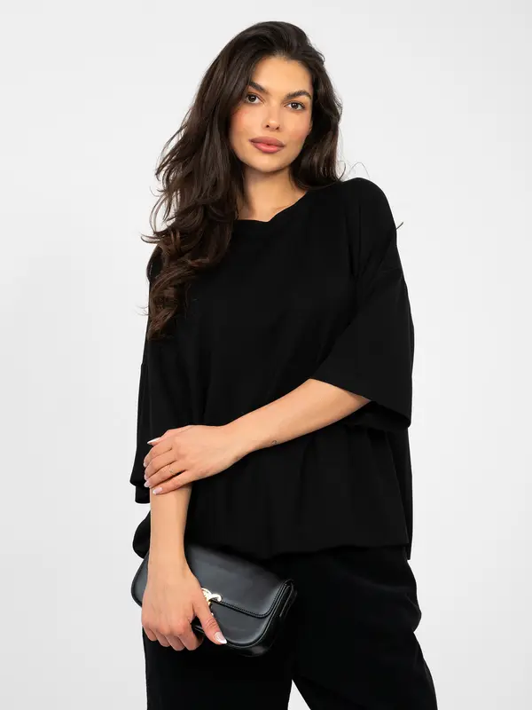 RUE PARIS Črna bluza z okroglim izrezom