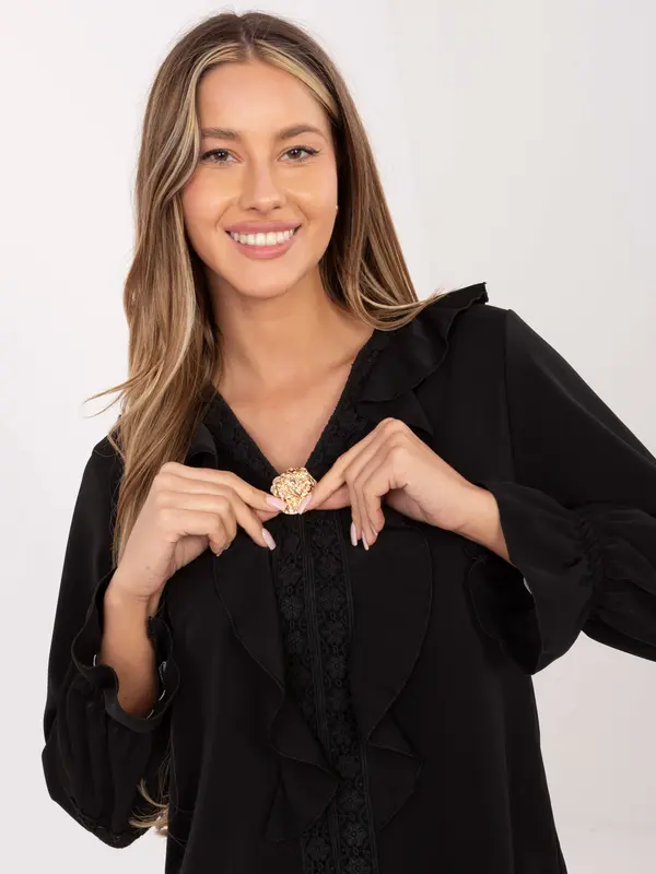 MODA ITALY Črna bluza z volančki