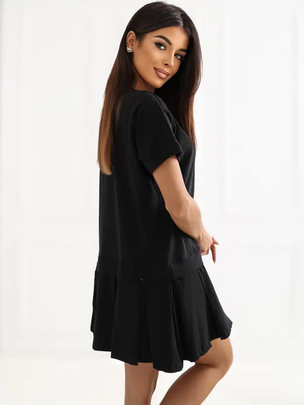 RUE PARIS Črna bombažna obleka s kratkimi rokavi