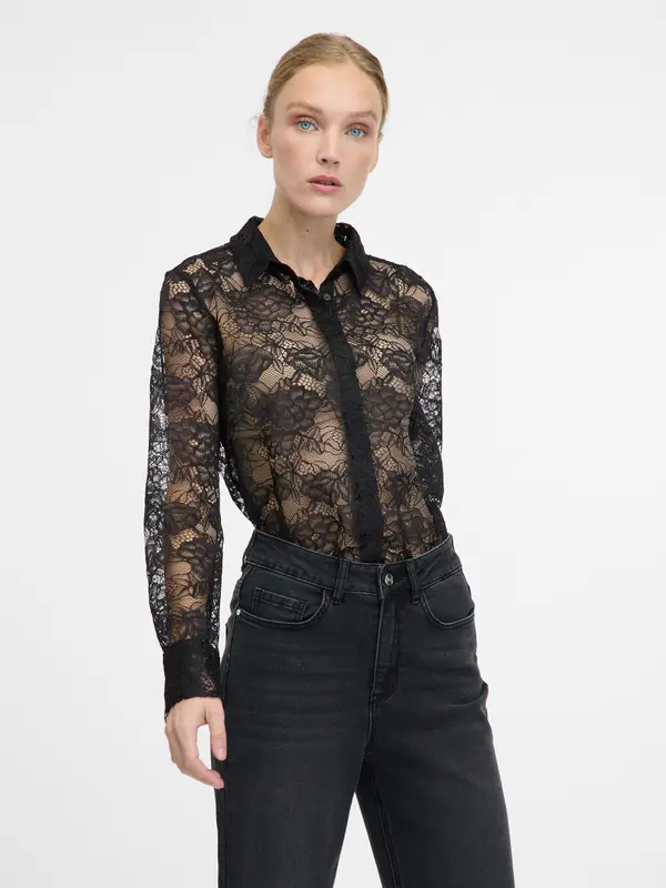Orsay Črna čipkasta bluza ORSAY