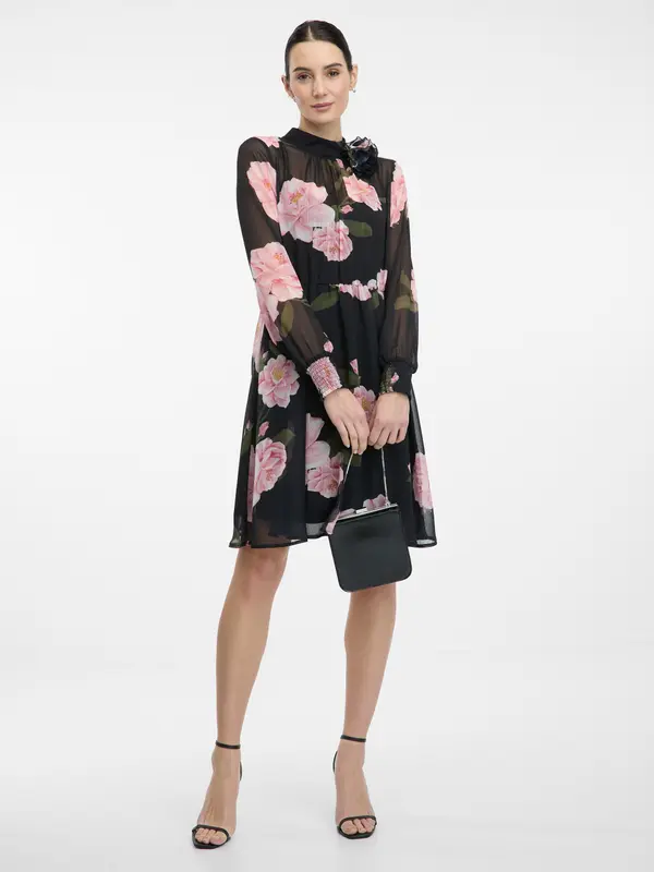 Orsay Črna cvetlična obleka ORSAY