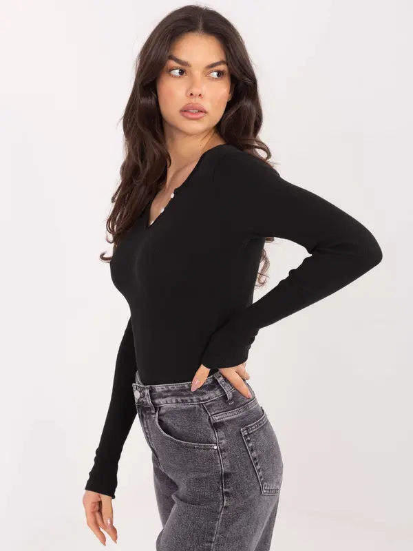 Factory Price Črna enobarvna bluza z dolgimi rokavi