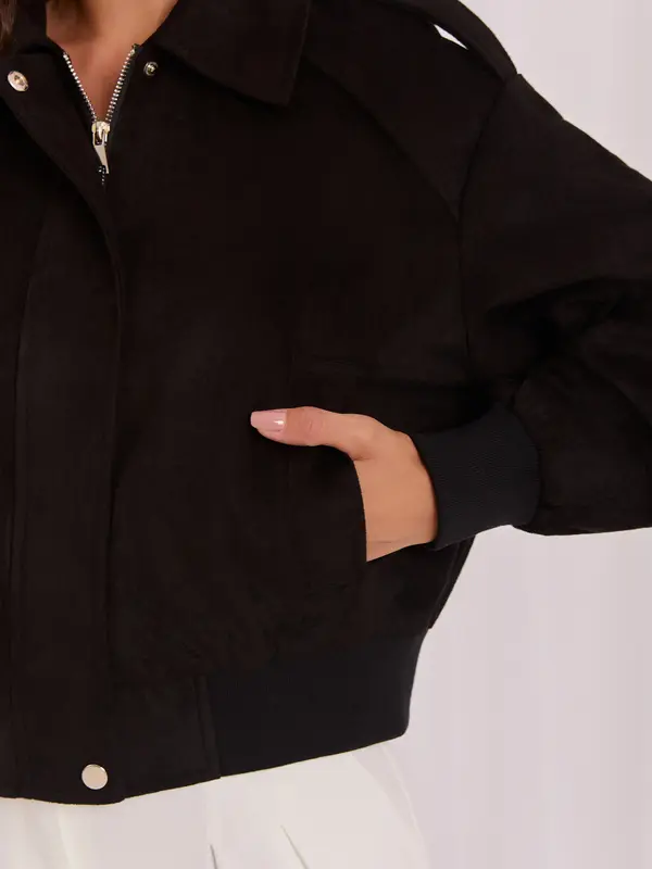 Italy Moda Črna jakna iz umetnega semiša