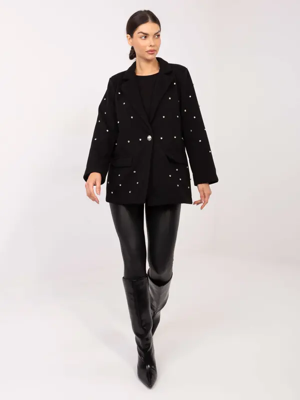 Italy Moda Črna jakna z biseri