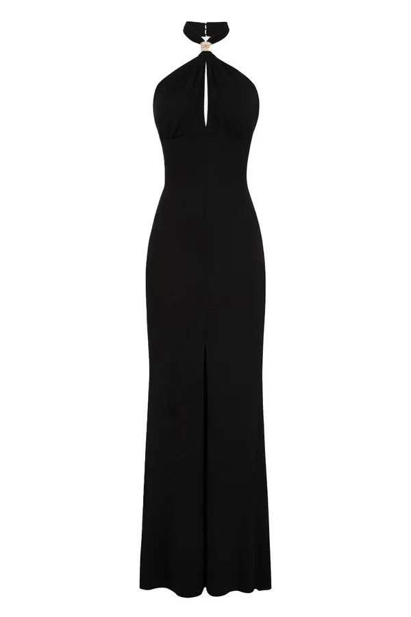 Elisabetta Franchi Črna koktajl obleka z ovratnikom