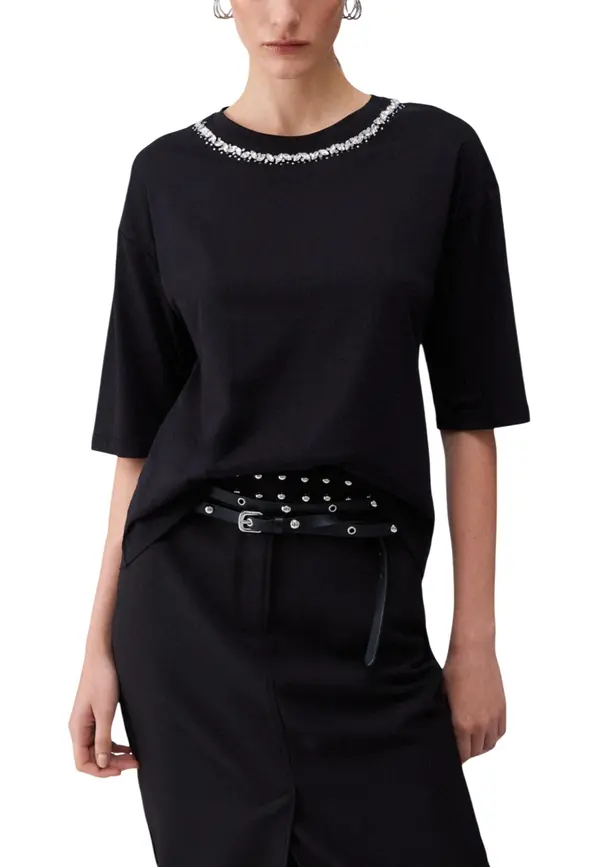 Liu Jo Črna majica Liu Jo z okrasnim izrezom