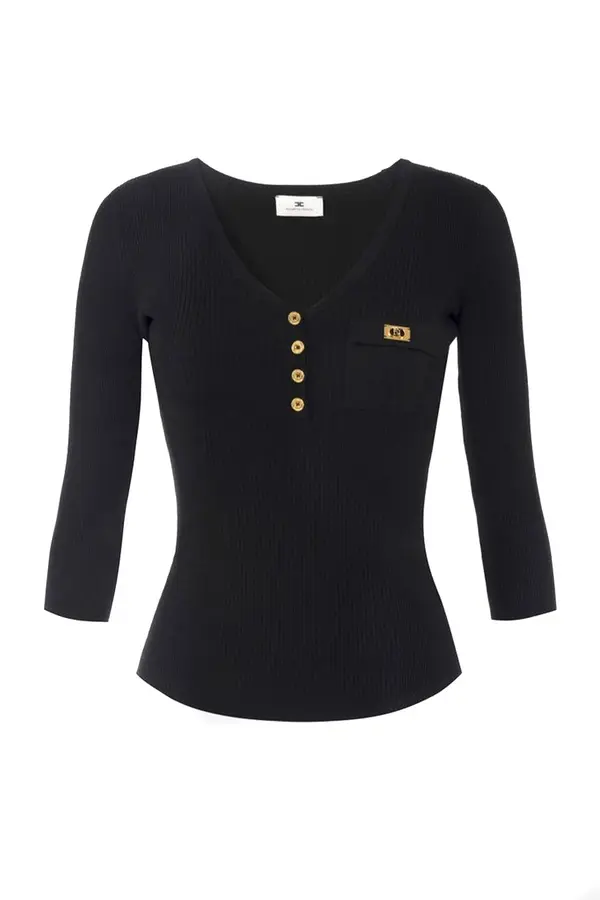 Elisabetta Franchi Črna majica s 3/4 rokavi