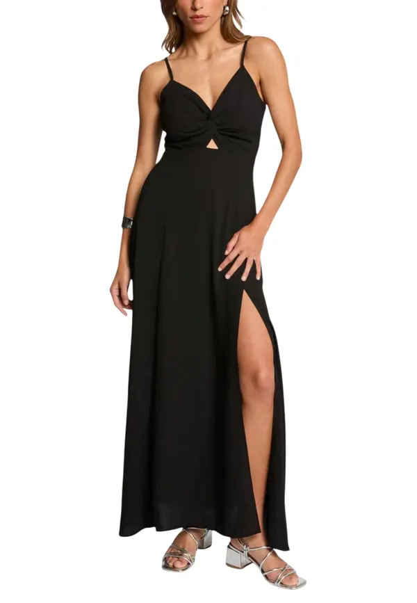 Morgan De Toi Črna maksi obleka z naramnicami